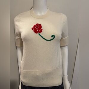 Cream Rose Embroidered Sweater